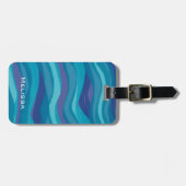 青エレガント紫の波状ストライプパーソナライズされた ラゲッジタグ (正面横)