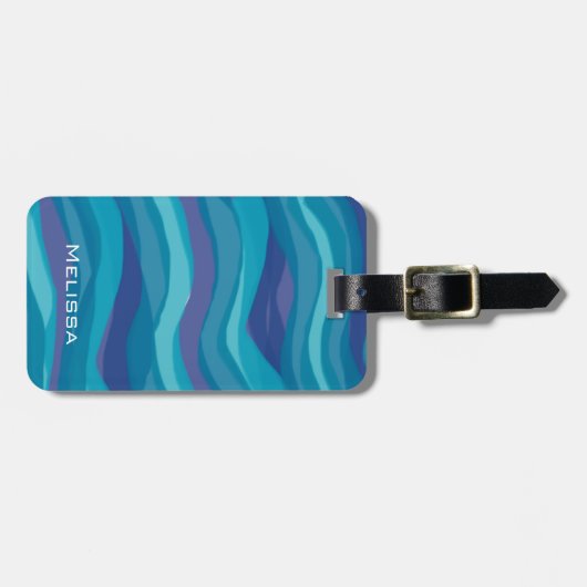 青エレガント紫の波状ストライプパーソナライズされた ラゲッジタグ (正面横)