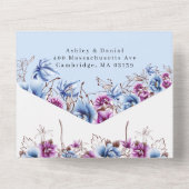 青エレガント紫の花結婚が一つになる オールインワン招待状 (裏面)