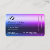 青エレガント紫グラディエント銀デコールモノグラム 名刺 (裏面)