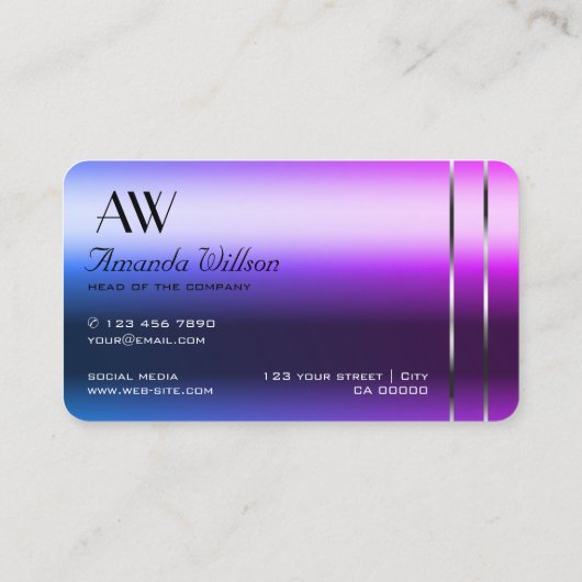 青エレガント紫グラディエント銀デコールモノグラム 名刺 (裏面)