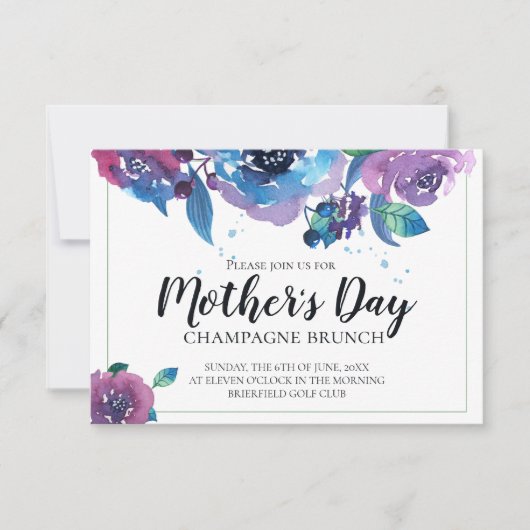 青エレガント紫トワイライトフローラ母の日 招待状 (正面)
