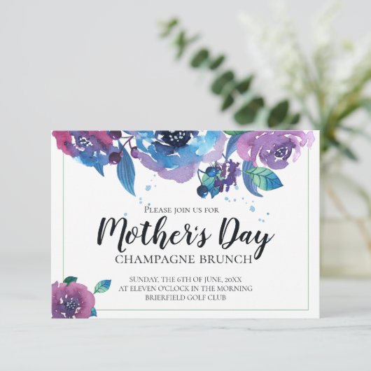 青エレガント紫トワイライトフローラ母の日 招待状 (スタンド正面)