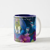 青エレガント紫ハミングバおもしろいードモノグラム ツートーンマグカップ (正面右)