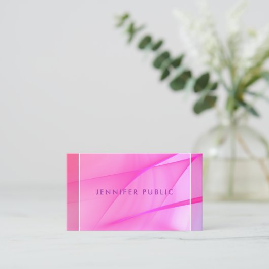 青エレガント紫ピンクのテンプレートモダントレンディー 名刺 (スタンド正面)