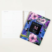 青エレガント紫ピンクのモノグラム黒フローラ プランナー手帳 (ディスプレー)