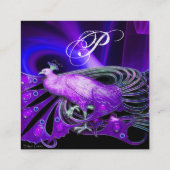 青エレガント紫ピーコックブラックモノグラム スクエア名刺 (裏面)