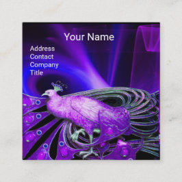 青エレガント紫ピーコックブラックモノグラム スクエア名刺