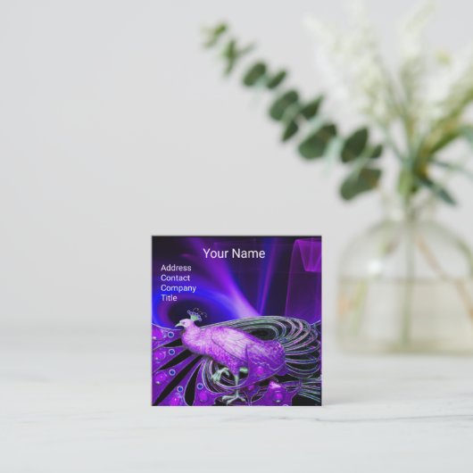 青エレガント紫ピーコックブラックモノグラム スクエア名刺 (スタンド正面)