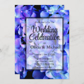 青エレガント紫フローラアジサイ結婚ズ 招待状 (正面/裏面)