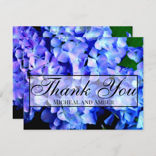 青エレガント紫フローラアジサイ サンキューカード (正面/裏面)