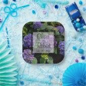 青エレガント紫フローラ園 ペーパープレート (パーティー)