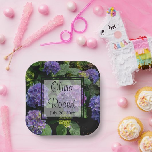 青エレガント紫フローラ園 ペーパープレート (パーティー)