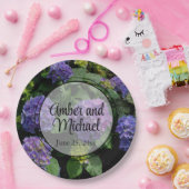 青エレガント紫フローラ園 ペーパープレート (パーティー)