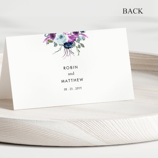 青エレガント紫フローラ結婚座席表 プレイスカード