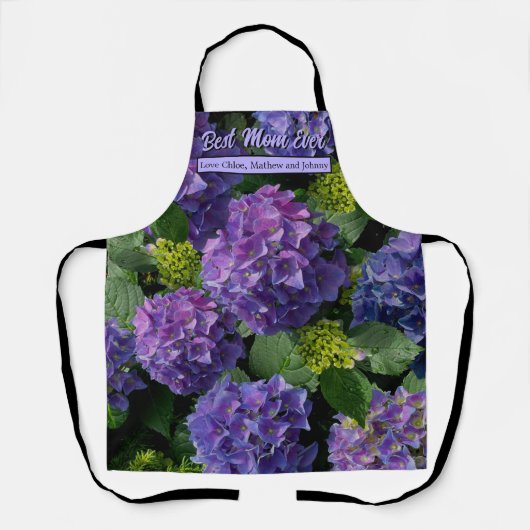 青エレガント紫マゼンタグリーンフローラアジサイ エプロン (正面)