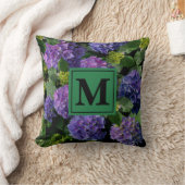 青エレガント紫マゼンタグリーンフローラアジサイ クッション (ブランケット)