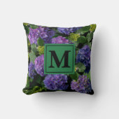 青エレガント紫マゼンタグリーンフローラアジサイ クッション (正面)