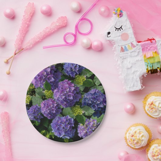 青エレガント紫マゼンタグリーンフローラアジサイ ペーパープレート (パーティー)