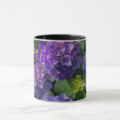青エレガント紫マゼンタグリーンフローラアジサイ マグカップ (中央)