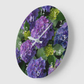 青エレガント紫マゼンタグリーンフローラアジサイ ラージ壁時計 (傾斜)