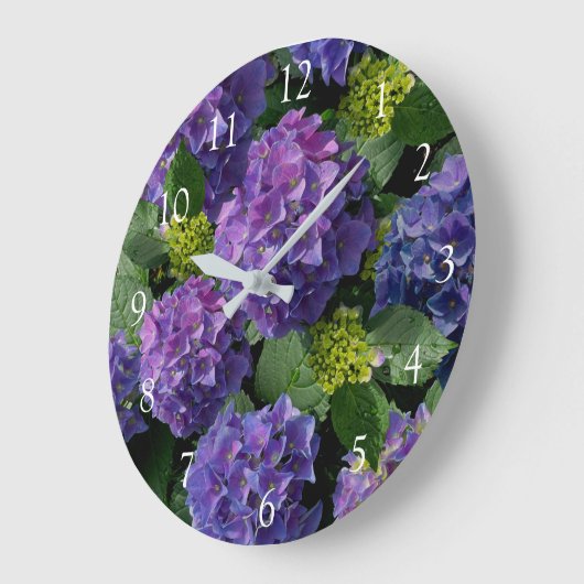 青エレガント紫マゼンタグリーンフローラアジサイ ラージ壁時計 (傾斜)