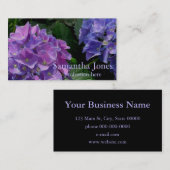 青エレガント紫マゼンタグリーンフローラアジサイ 名刺 (正面/裏面)