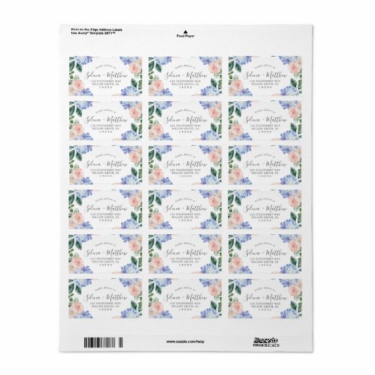 青エレガント紫陽花ウェディングRSVP住所 シール (フルシート)