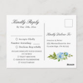 青エレガント紫陽花ウォーターカラーウェディングRSVP ポストカード (裏面)