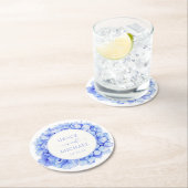 青エレガント紫陽花ウォーターカラーフローラ結婚ズ ラウンドペーパーコースター (インサイチュ)