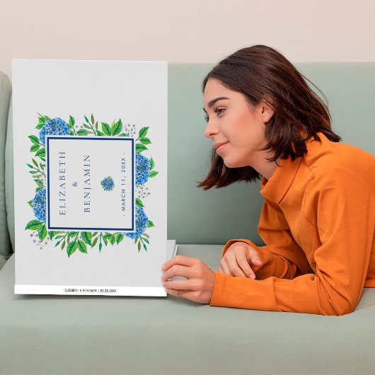 青エレガント紫陽花ウォーター結婚カラー ゲストブック