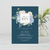 青エレガント紫陽花スクエアフレーム男の子 招待状 (スタンド正面)