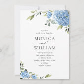 青エレガント紫陽花フローラ結婚のQRコード 招待状 (正面)