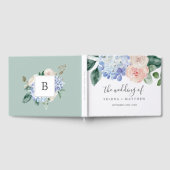 青エレガント紫陽花モノグラムバック結婚ズ ゲストブック (全面)