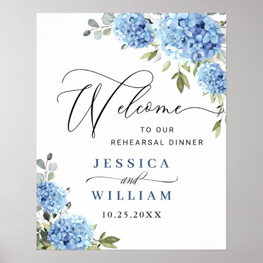 青エレガント紫陽花ユーカリハーサルディナー ポスター (正面)