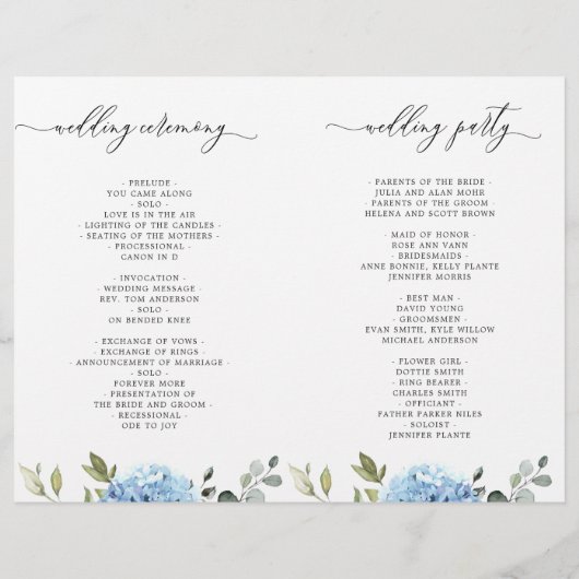 青エレガント紫陽花結婚式プログラム (裏面)