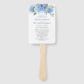 青エレガント紫陽花結婚式プログラム ハンドファン (正面)