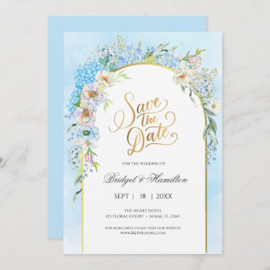 青エレガント紫陽花 セーブザデート (正面/裏面)