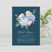 青エレガント紫陽花 |ネイビーブライダルシャワー 招待状 (スタンド正面)
