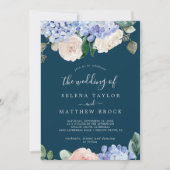 青エレガント紫陽花 |ネイビー結婚ズ・オブ 招待状 (正面)