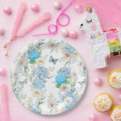 青エレガント紫陽花 ペーパープレート (パーティー)