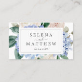 青エレガント紫陽花 |ホワイトフラッ結婚ト プレイスカード (裏面)