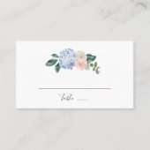 青エレガント紫陽花 |ホワイトフラッ結婚ト プレイスカード (正面)