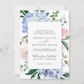 青エレガント紫陽花 |白フォーマル結婚の 招待状 (正面)