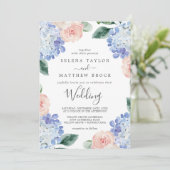 青エレガント紫陽花 |白結婚色 招待状 (スタンド正面)