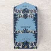 青エレガント細胞性デザイン オールインワン招待状 (外側)