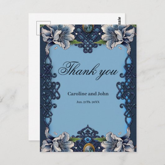 青エレガント細胞性デザイン ポストカード (正面/裏面)