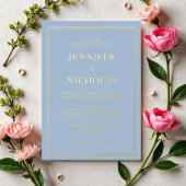 青エレガント結婚フォーマル金ゴールド 箔招待状