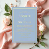 青エレガント結婚フォーマル金ゴールド 箔招待状