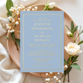 青エレガント結婚フォーマル金ゴールド 箔招待状